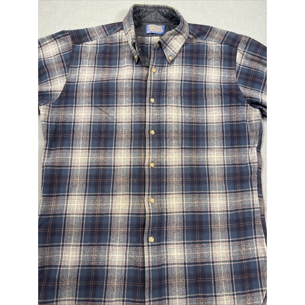 FLANNEL SHIRT VTG Pendleton Men Medium GRN Plaid Virgin Wool Button USA